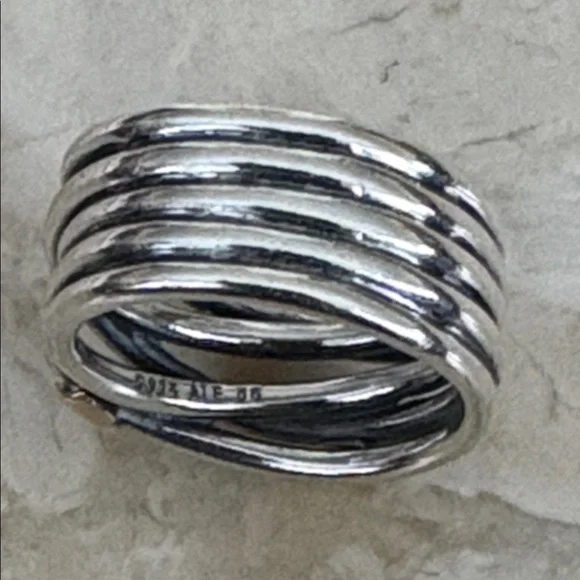 PANDORA 14K Gold & 925 Sterling Silver Rope Ring 190383 Retired Stamped 925 Ale - Picture 5 of 11